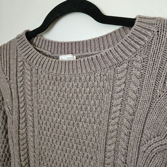 GAP Sweater Crewneck Boyfriend Cable Knit Mushroom Brown Casual Comfy Neutral - Picture 2 of 10